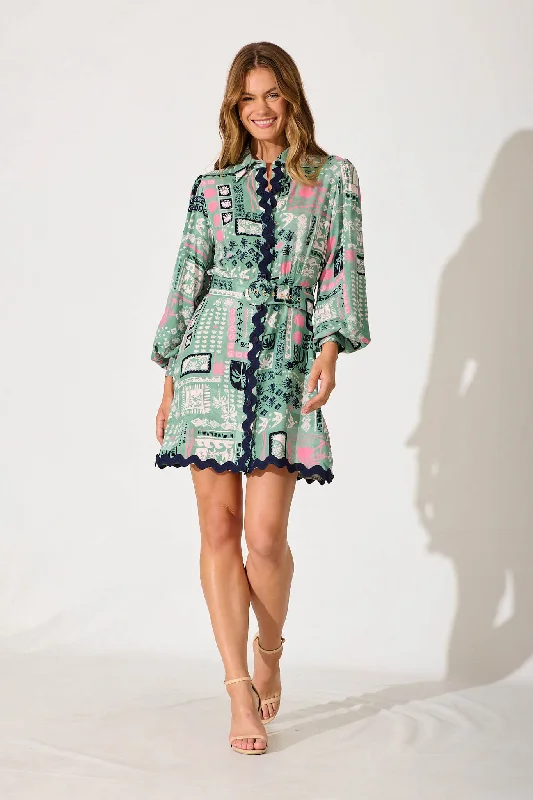 Amico Dress Green With Multi Print