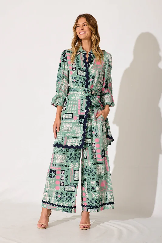 Amico Dress Green With Multi Print