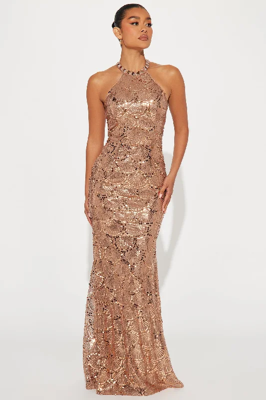 Bronze Goddess Sequin Gown - Bronze