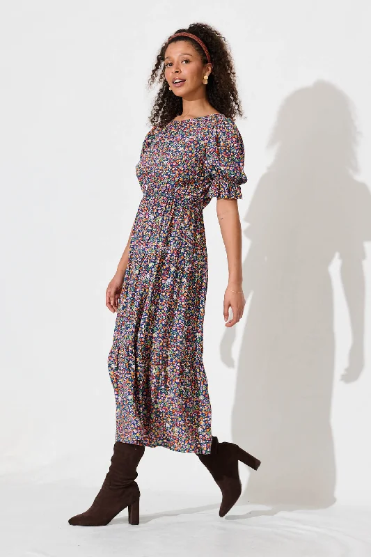 Laura Midi Dress In Blue Multi Ditsy