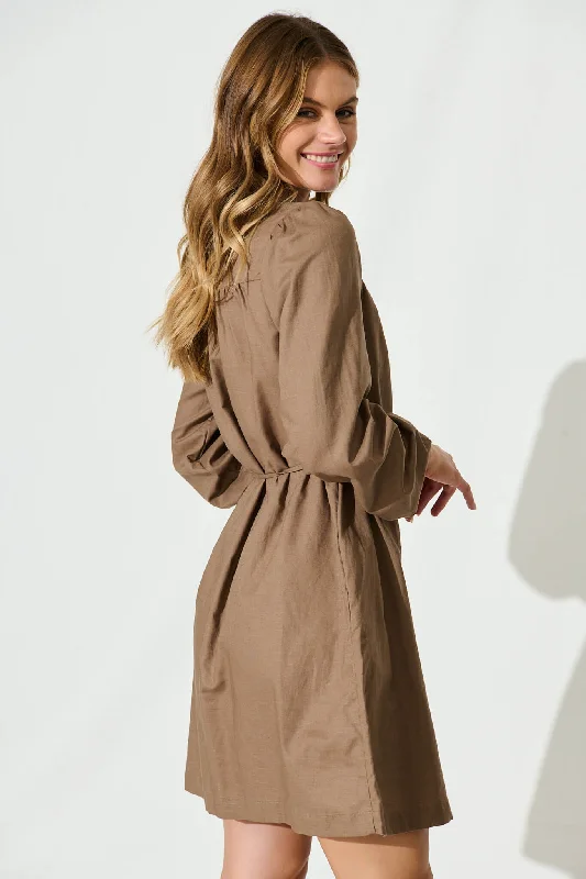 Oatley Shirt Dress In Taupe Cotton Linen