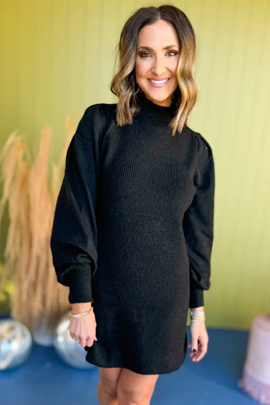 Black Turtleneck Long Sleeve Sweater Dress