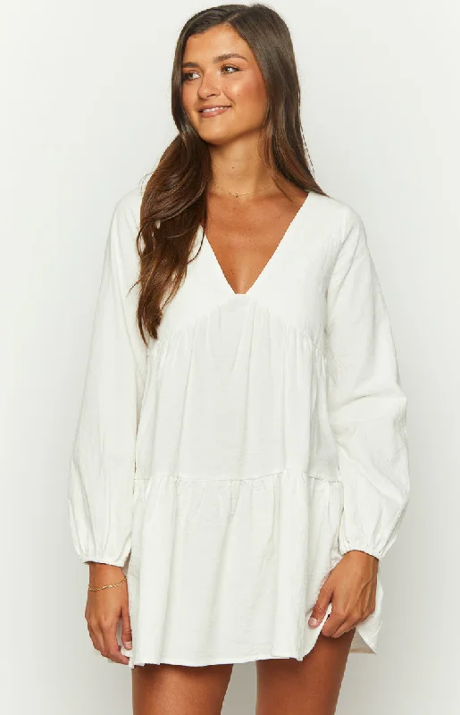 Retta White Long Sleeve Mini Dress