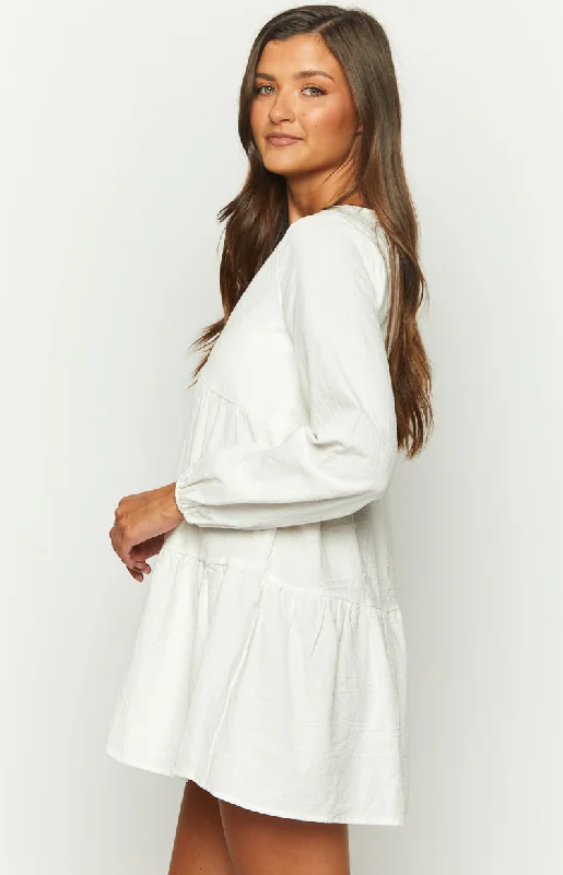 Retta White Long Sleeve Mini Dress