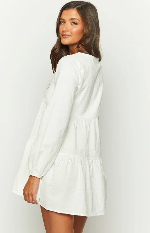 Retta White Long Sleeve Mini Dress