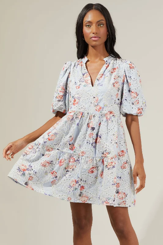 Sommerset Floral Jacey Babydoll Eyelet Mini Dress