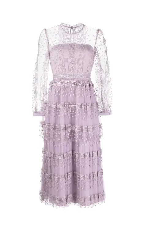 TIERED LACE MAXI DRESS IN LILAC