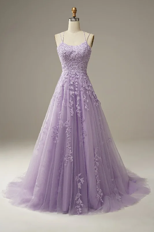 Mega Sale Happening Now!A-Line Spaghetti Straps Purple Long Prom Dress