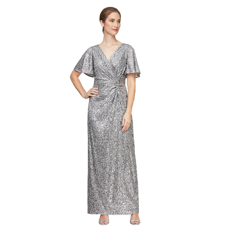 The Best Sale of the Year!Alex Evenings AE8196677 Long Silver Formal Dress