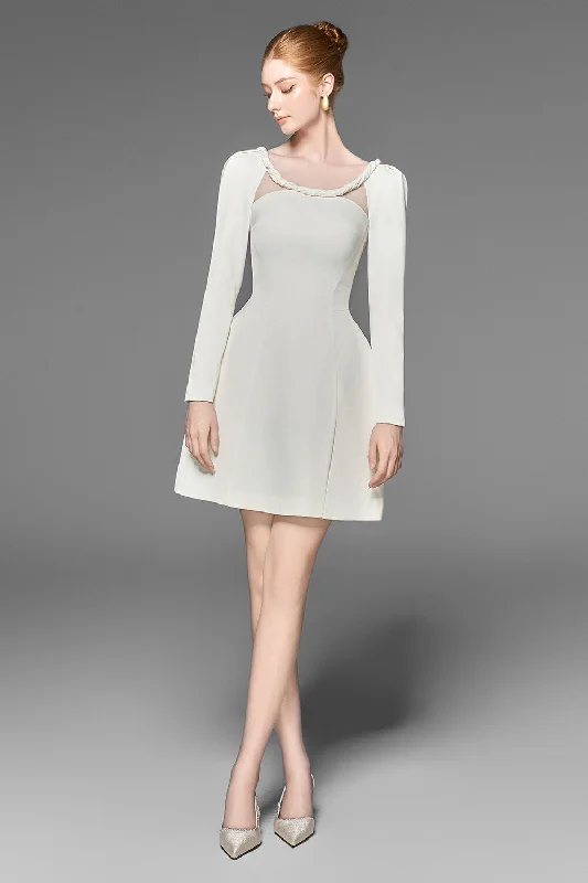 Must-Have Deals Inside!Bessy A-line Long Sleeved Silk Mini Dress