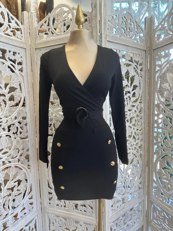 Bigger Savings, Better Shopping!Black Wrapped Button Detail Dress