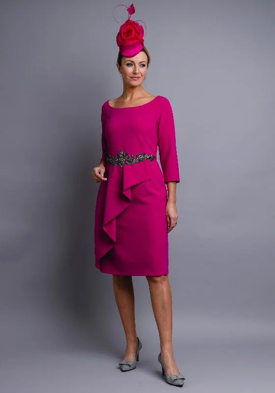 Save Like Never Before!Claudia C Jerez Frill Trim Pencil Dress, Fuschia Pink