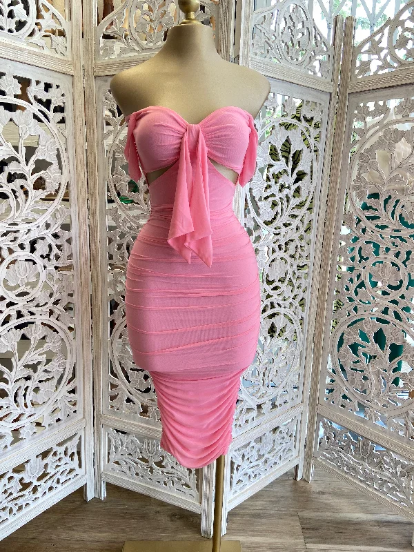 Your Discount is Waiting!Cotton Pink Tie Front Cutout Dress