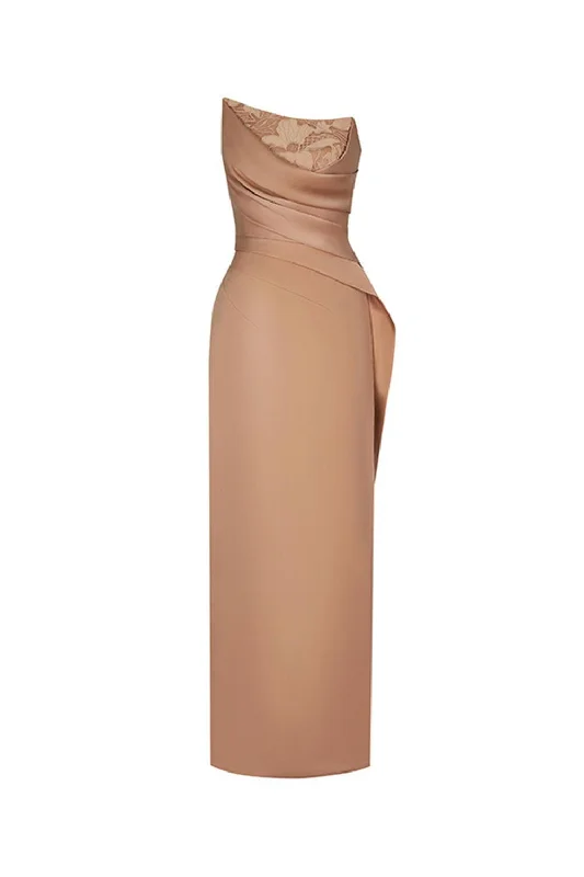 Limited Deals, Unlimited Savings!Gisèle Strapless Slit Hem Polyester Silk Floor Length Dress