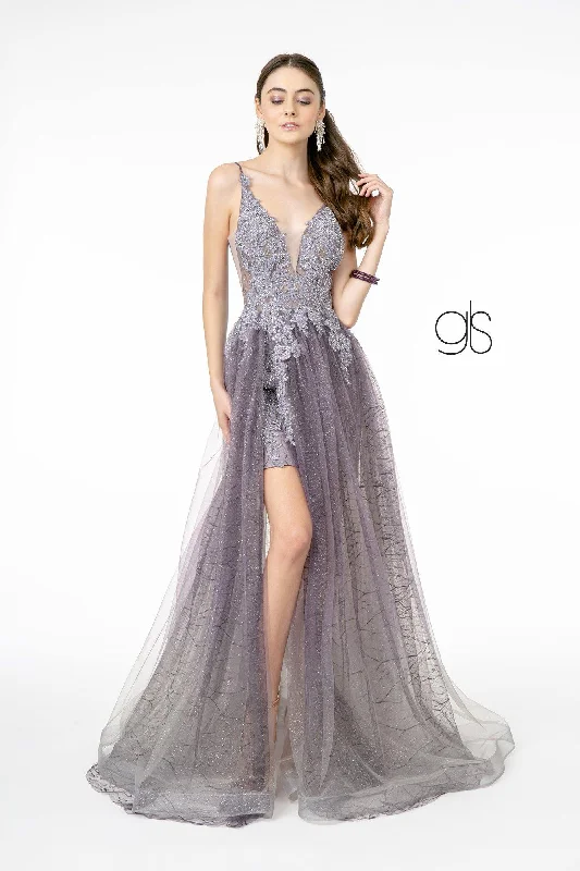 Enjoy Huge Discounts Now!Illusion V-Neck Glitter Mesh Long Prom Dress