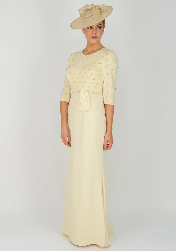 The Best Sale of the Year!John Charles Embellished Long Crepe Dress UK Size 10, Lemon