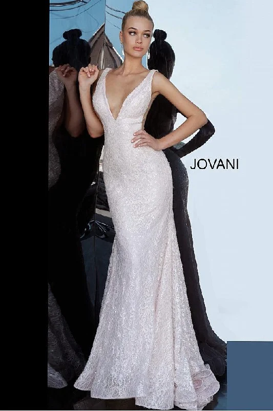 The Sale You’ve Been Waiting For!Jovani 65547 Plunging Neckline Lace Long Evening Dress