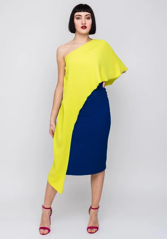 Mega Sale Happening Now!Kevan Jon Stiles One Shoulder Dress, Blue & Lime