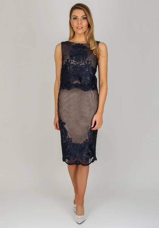 Your Discount is Waiting!Kevan Jon Saskia Embroidered Mesh Dress, Navy