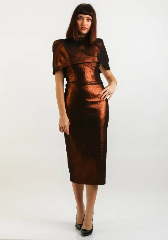 Instant Savings Await!Kevan Jon Vella Metallic Dress & Cape, Bronze