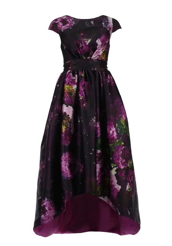 Score Big Savings Today!Matilde Cano Floral Print Dip Hem Full Length Dress, Purple Multi