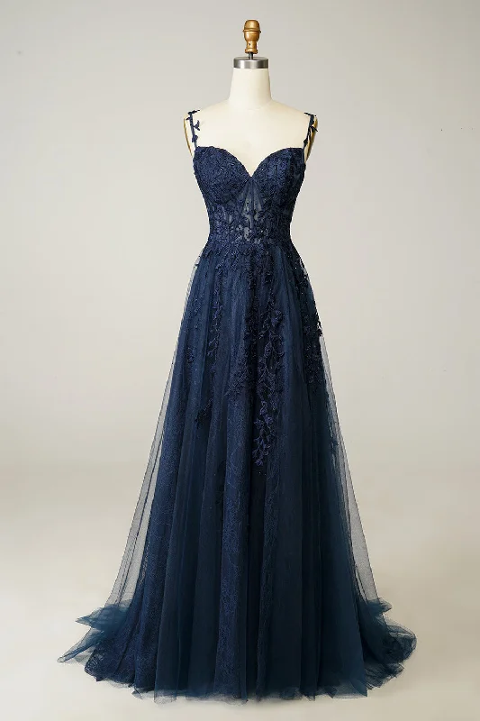 Amazing Prices You Can’t Resist!Navy Off the Shoulder Long Prom Dress with Appliques