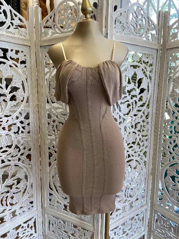 Shop Early, Save Big!Nude Lined Off Shoulder Dress