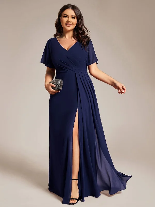 Your Wallet Will Thank You!Plus Size High Slit V-Neck Empire Waist Chiffon Bridesmaid Dress