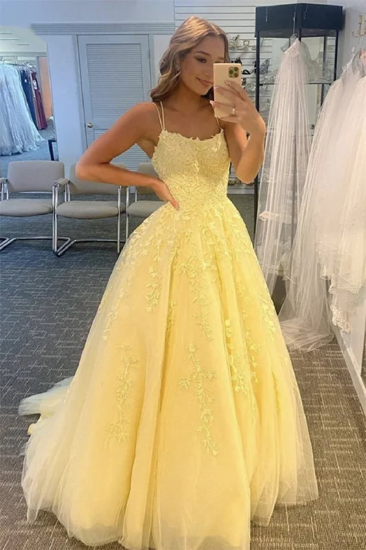 Don't Miss Out!Princess Yellow Spaghetti Straps Prom Dress