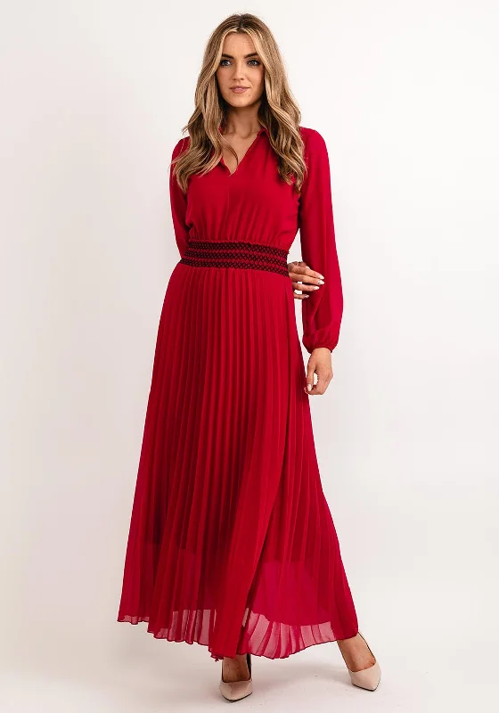 Unbeatable Prices!Seventy1 One Size Pleated Embroidered Waist Maxi Dress, Berry