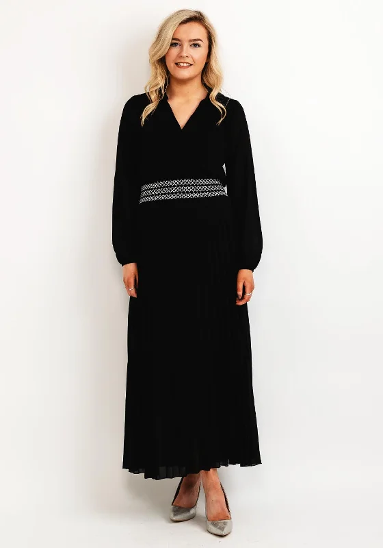 Act Fast – Limited Time Savings!Seventy1 One Size Pleated Embroidered Waist Maxi Dress, Black