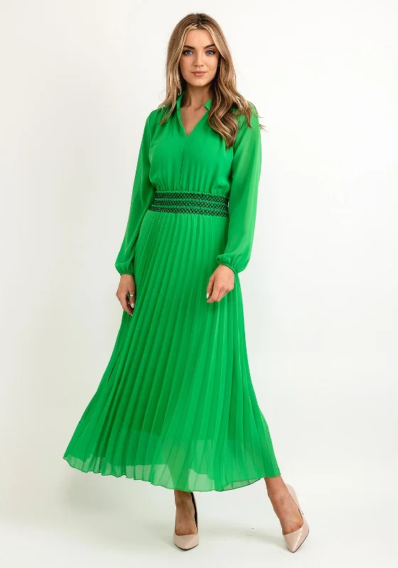 Flash Sale – Act Fast!Seventy1 One Size Pleated Embroidered Waist Maxi Dress, Emerald Green