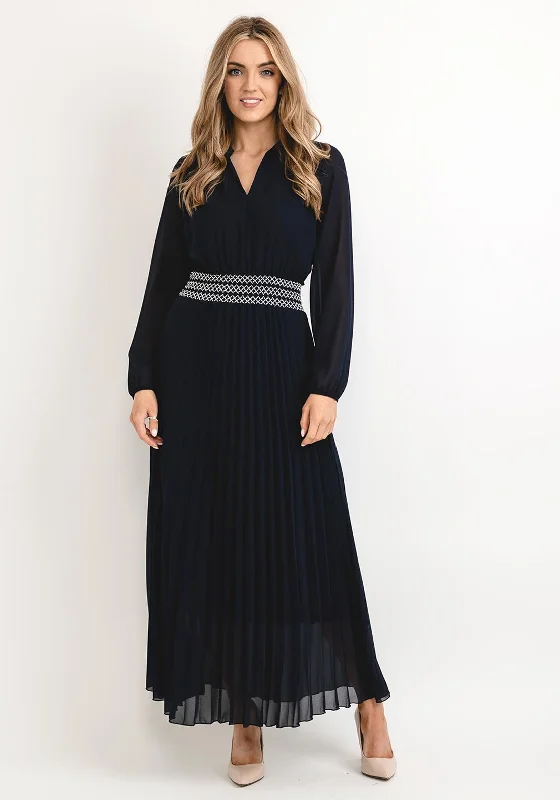 Limited Edition, Limited Price!Seventy1 One Size Pleated Embroidered Waist Maxi Dress, Navy