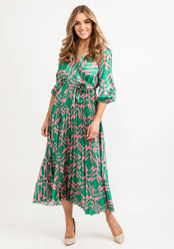 Lowest Prices Guaranteed!Seventy1 One Size Printed Design Pleated Maxi Dress, Green & Pink