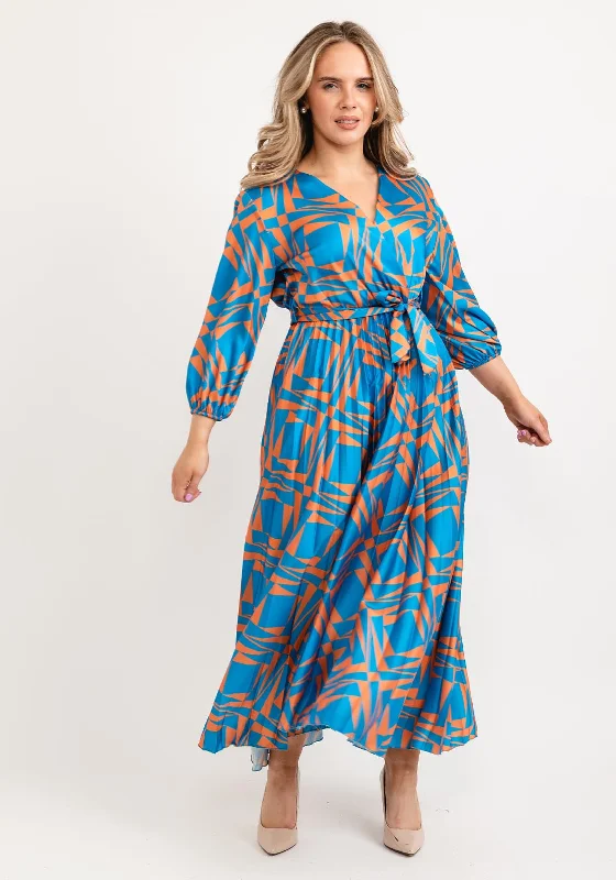 Limited Stock Available!Seventy1 One Size Shape Pleated Maxi Dress, Blue & Orange