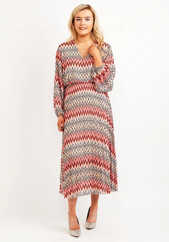 Best Price of the Season!Seventy1 One Size Zig Zag Print Dress, Beige Red Multi