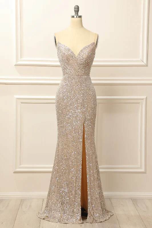 Your Discount is Waiting!Silver Sequins Long Prom Dress with Slit