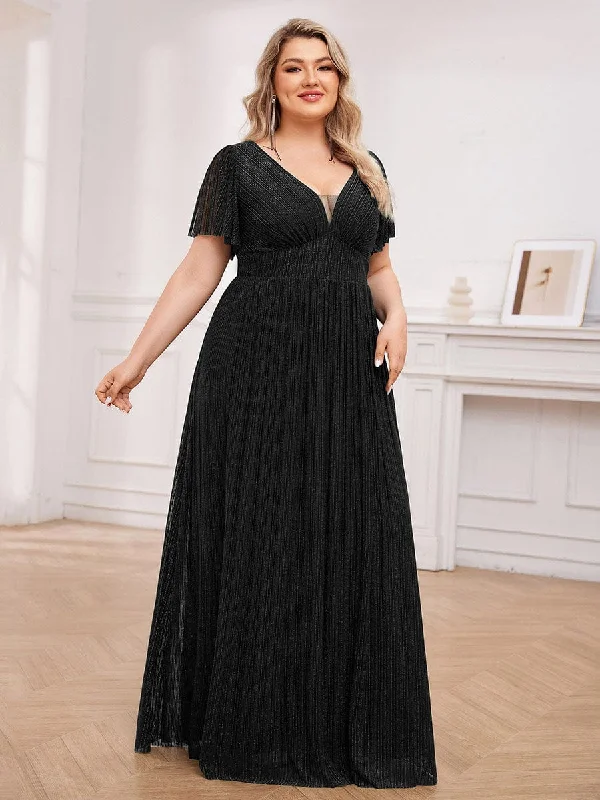 Your Best Deals Are Here!Plus Size Sparkle See-Through V-Neck Empire Waist Formal Evening Dress