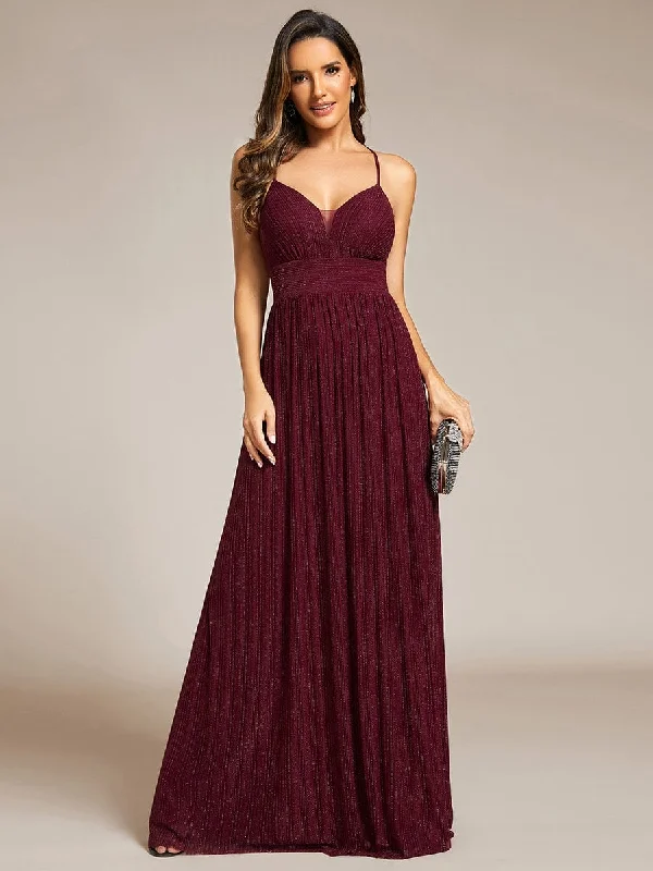 One Click Away from Big Savings!Sparkle Sleeveless Backless Formal Evening Dress with V-Neck