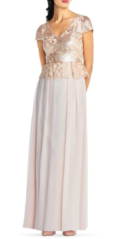 Shop More, Spend Less!Adrianna Papell AP1E203408 Short Sleeve Pleated Sequin Chiffon Dress