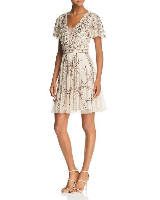 Buy One, Get One Free!Aidan by Aidan Mattox Short Cocktail V-Neck Mesh Dress