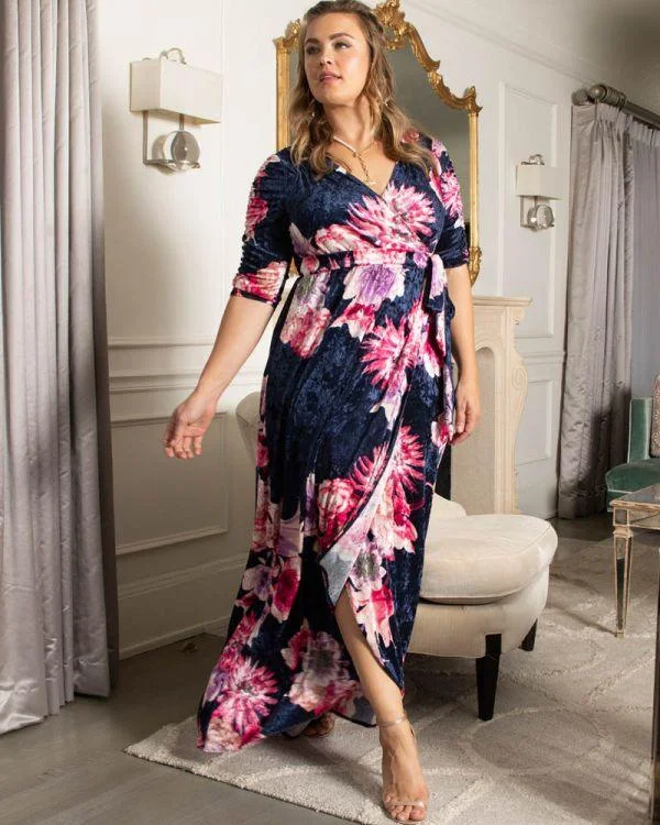 Lowest Prices Guaranteed!Kiyona Long Formal Plus Size Velvet Wrap Dress