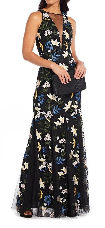 Stock Up and Save!Adrianna Papell AP1E204822 Long Sleeveless Floral Mesh Formal Dress