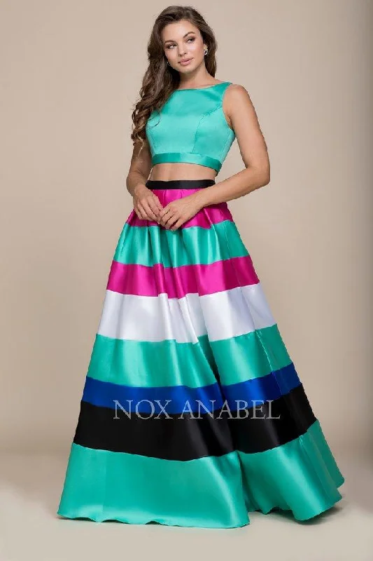 Get Ready to Save!Long Multi Colored Two Piece Prom Dress