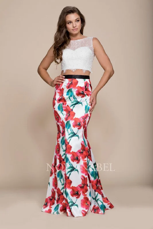 Instant Savings Await!Long High Neck Two Piece Dress With Floral Print Skirt