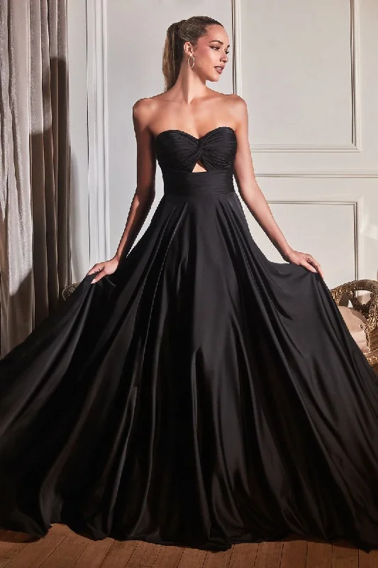 Buy One, Get One Free!Cinderella Divine 7496 Long Satin Strapless Keyhole Prom Formal Dress Black