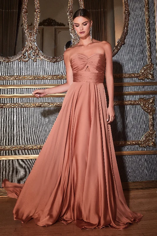 Only a Few Left – Order Now!Cinderella Divine 7496 Long Satin Strapless Keyhole Prom Formal Dress Rose Gold