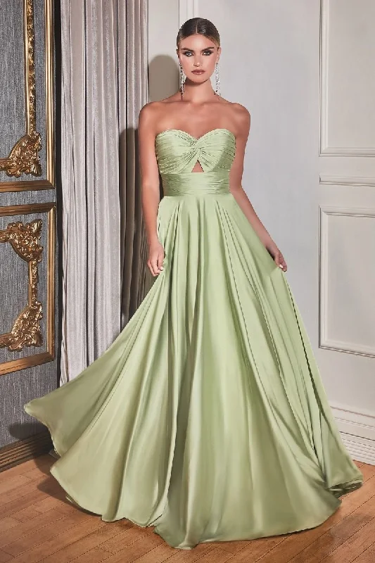 Get It Before It’s Gone!Cinderella Divine 7496 Long Satin Strapless Keyhole Prom Formal Dress Sage