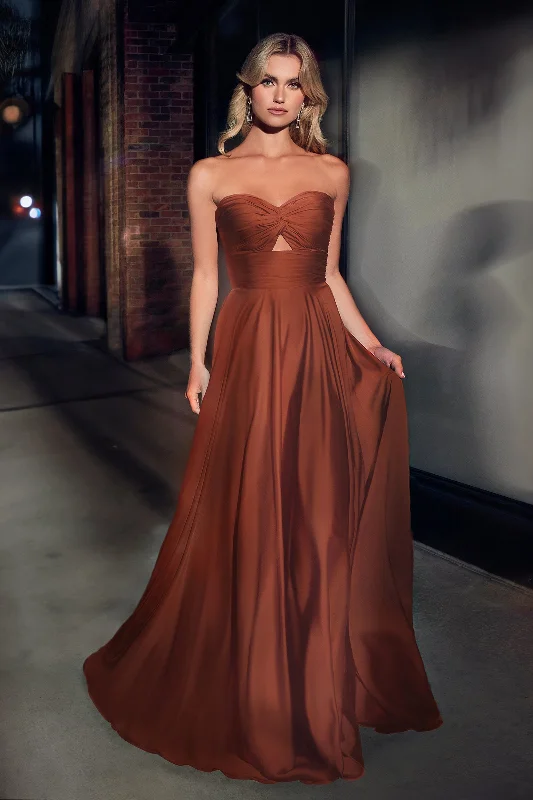 The Best Sale of the Year!Cinderella Divine 7496 Long Satin Strapless Keyhole Prom Formal Dress Sienna