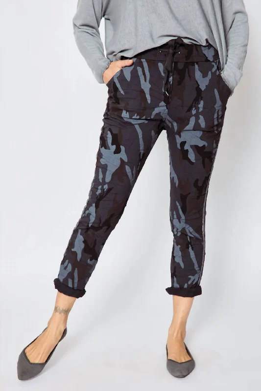 Your Chance to Save is Now!Double Stripe Camo Pants In Charcoal